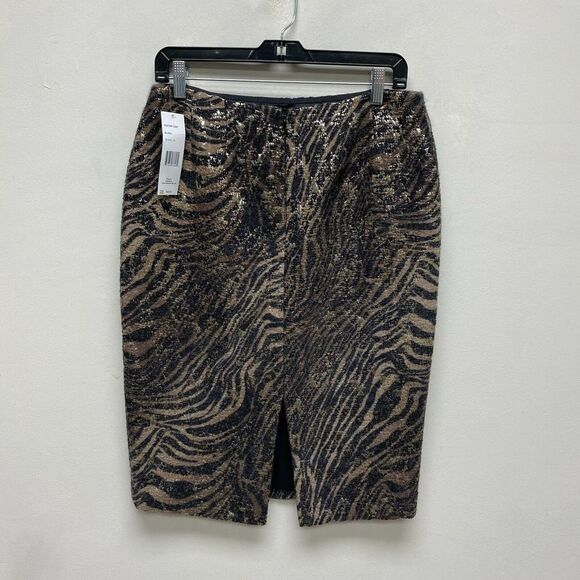 Lafayette 148 Black Brown Animal Print Wool Silk Blend Lined Pencil Skirt 8 $398 - Picture 2 of 6